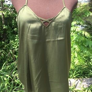 NWT green satin strappy camisole